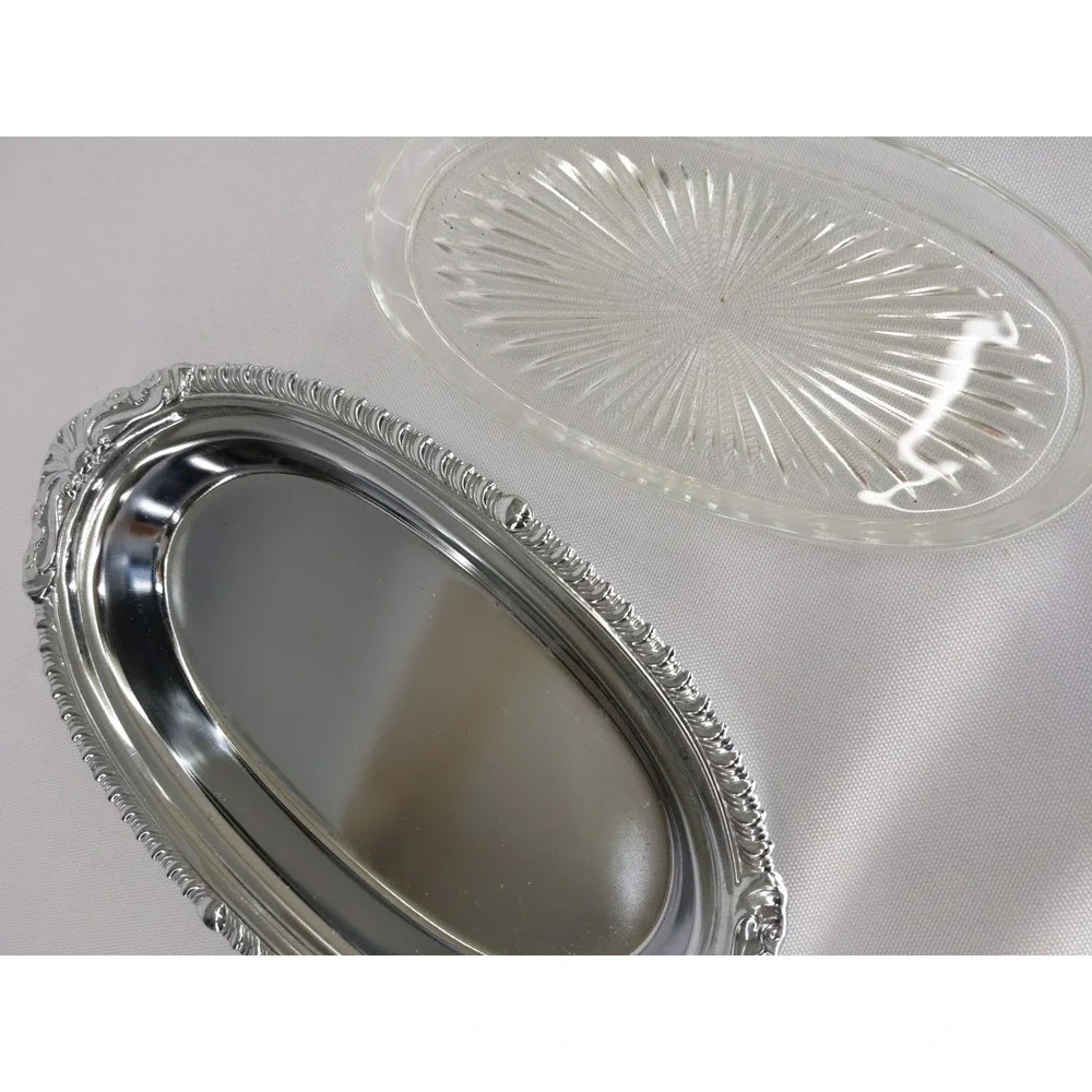 vtg Danny Wilson Original Butter Dish Chrome Plated‎ Glass Liner Repousse Lid